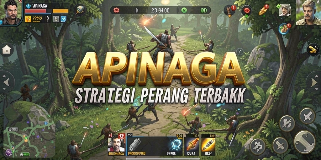 Tampilan gameplay APINAGA dengan pertempuran strategis yang intens.
