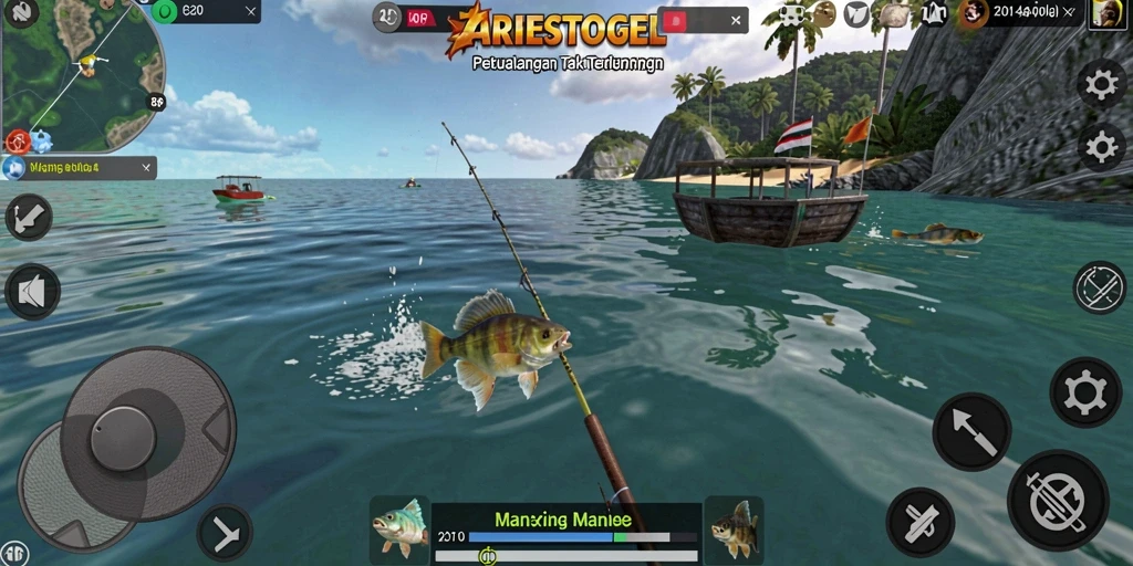 Tangkapan ikan besar dalam ARIESTOGEL dengan latar belakang yang menakjubkan.