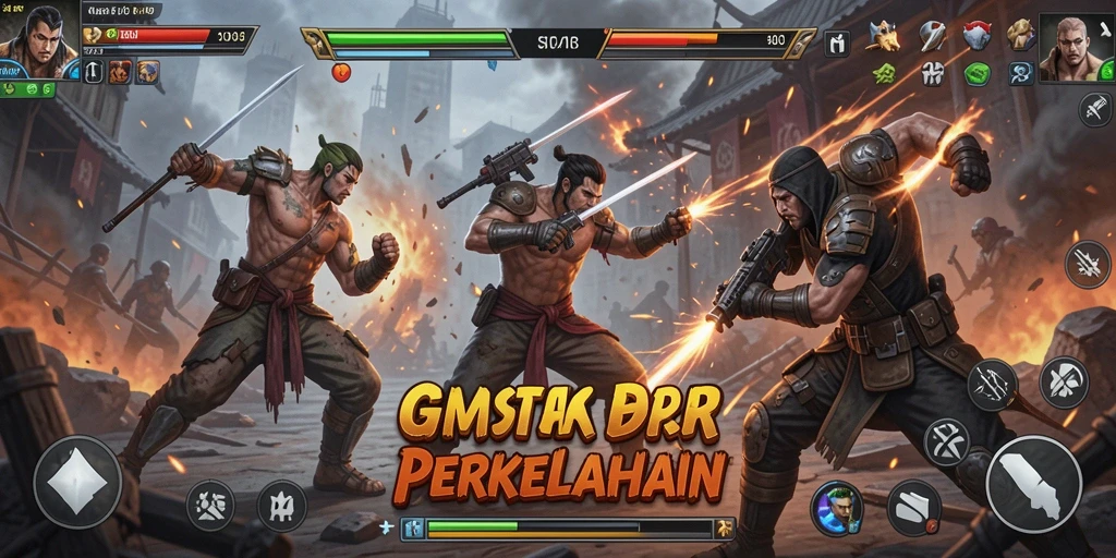 Screenshot utama GMSTAR menampilkan aksi pertarungan yang mendebarkan.