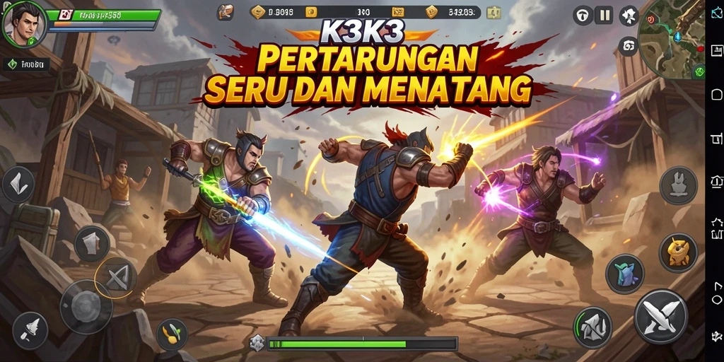 Screenshot K3K3 menampilkan aksi pertarungan dinamis dan karakter yang mengesankan.