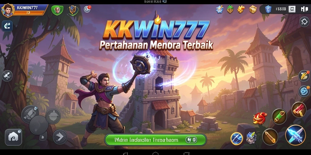 Screen utama KKWIN777 menampilkan gameplay seru Tower Defense.