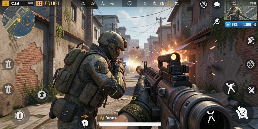 Tampilan aksi seru dalam game FPS P200M saat pertempuran berlangsung.