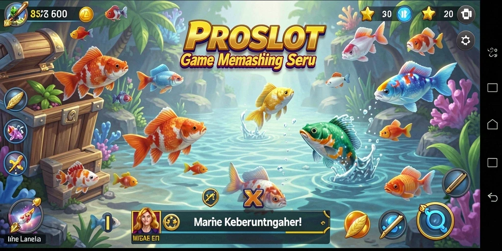 Gameplay seru PROSLOT dengan berbagai jenis ikan yang bisa ditangkap.