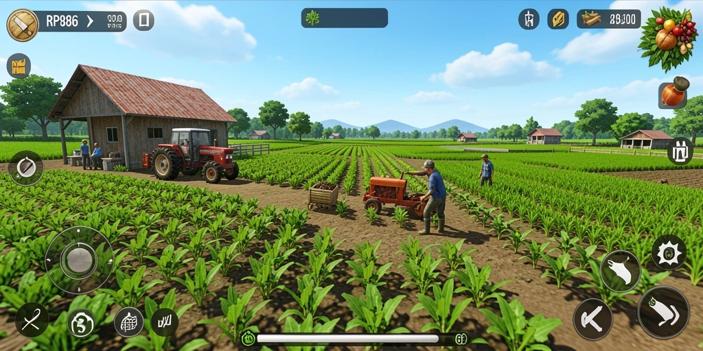 Gameplay seru RP886 dengan aktivitas bertani yang menyentuh.