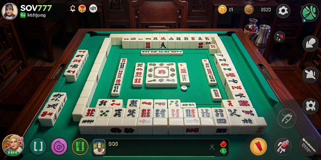 Tangkapan layar permainan SOV777 menunjukkan aksi Mahjong yang seru.