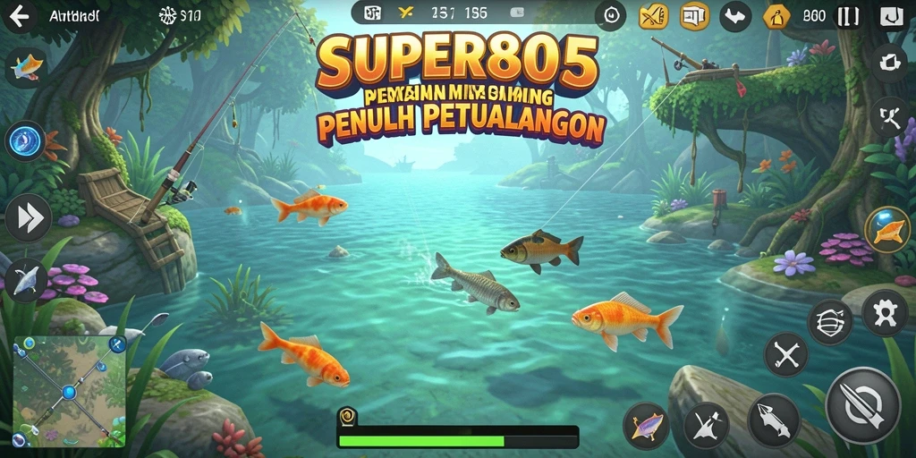 Tampilan gameplay SUPER805 yang menakjubkan saat memancing di lautan.